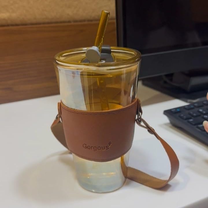 Glass Tumbler with Glass Straw and Lid
