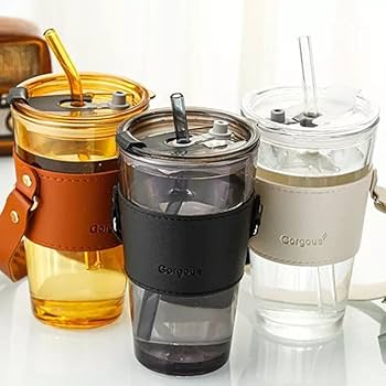 Glass Tumbler with Glass Straw and Lid