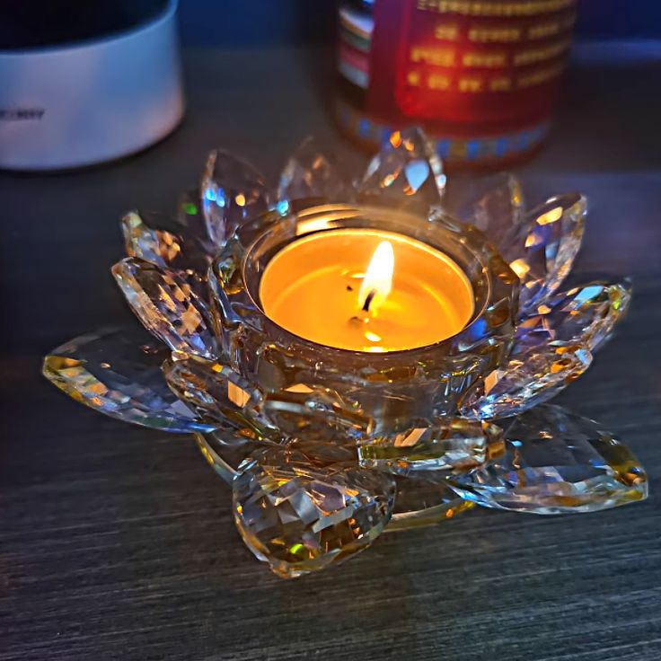 Glass Lotus Flower Tea Light Candle Holder Set