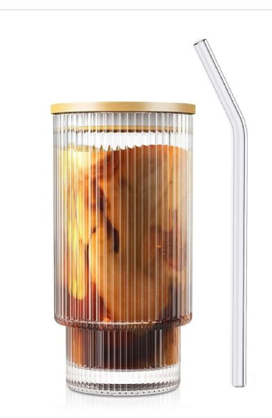 Ribbed Shape Glass with Wood Cap