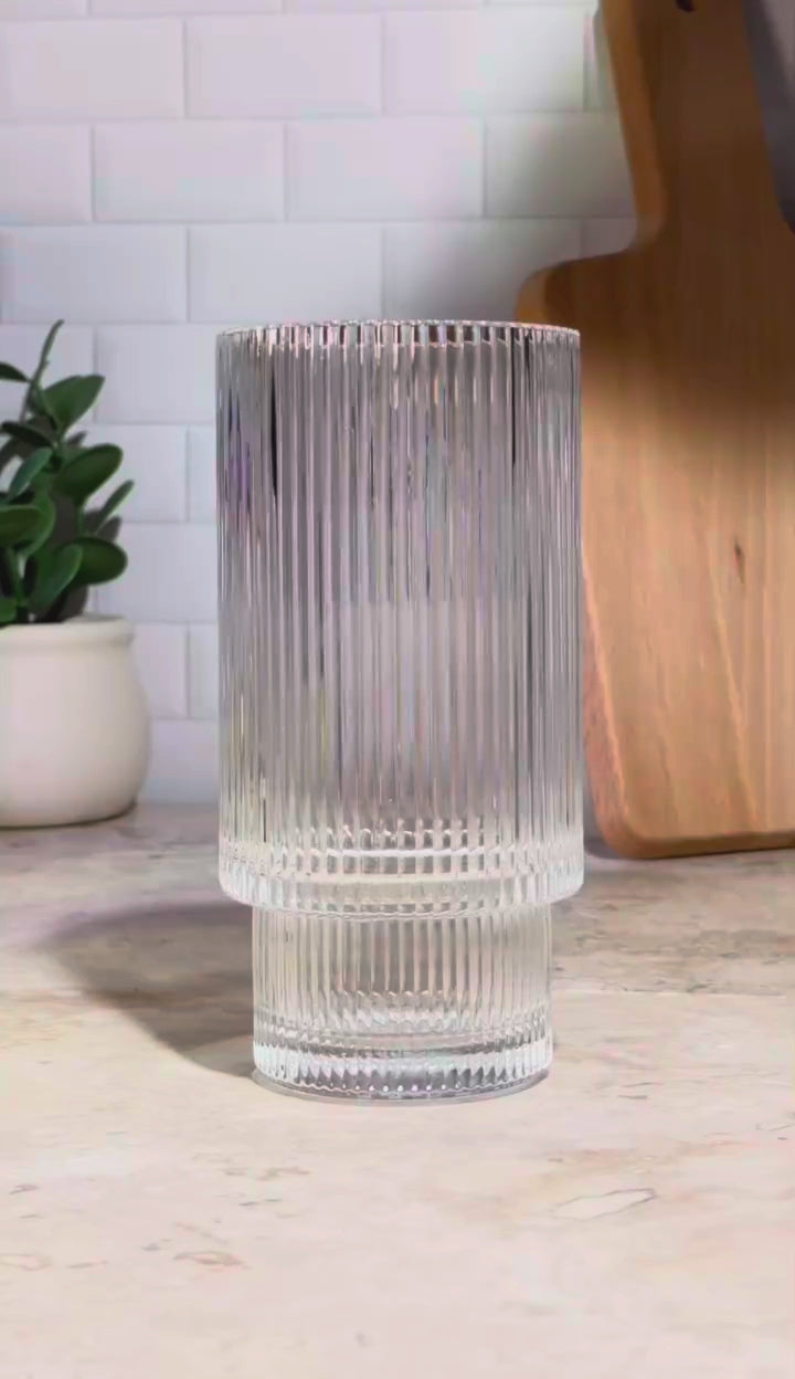 Ribbed Shape Glass with Wood Cap