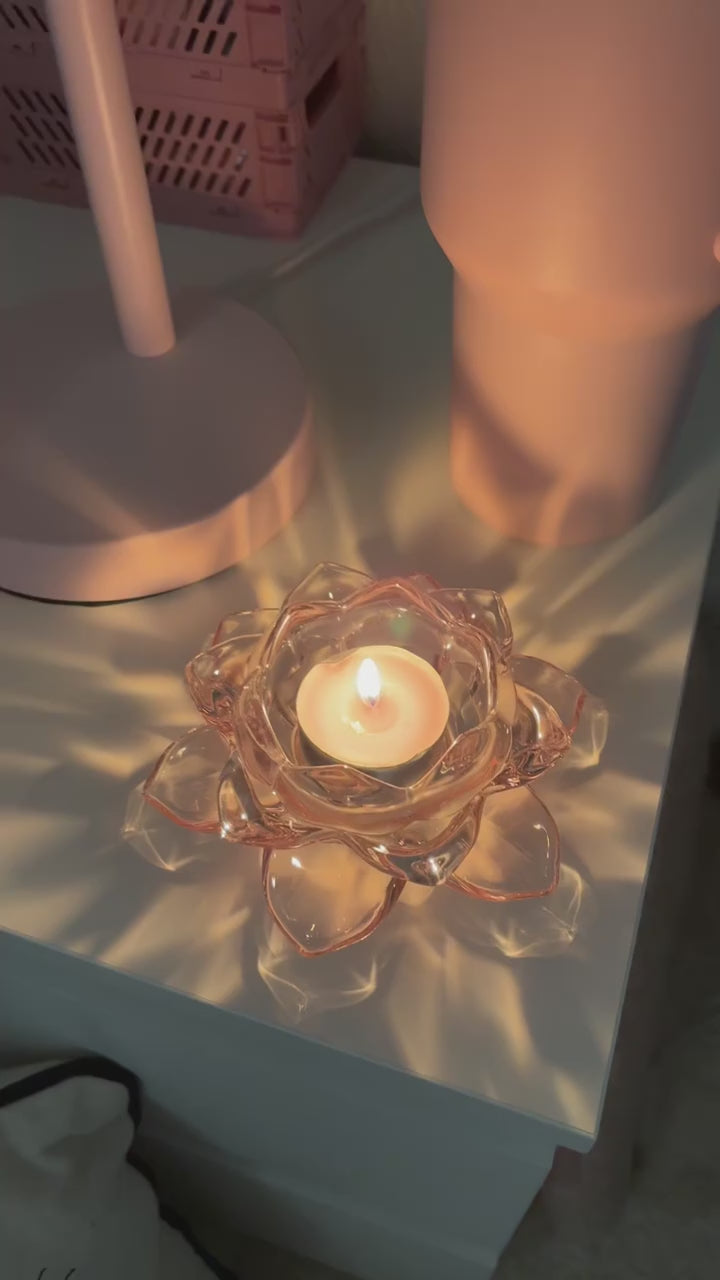 Glass Lotus Flower Tea Light Candle Holder Set